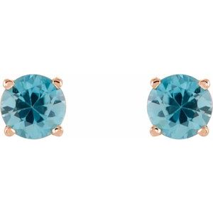 14K Rose Gold 5 mm Natural Blue Zircon Earrings