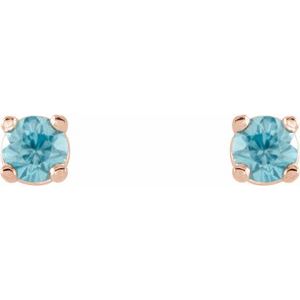 14K Rose Gold 2.5 mm Natural Blue Zircon Earrings
