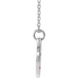 14K White Gold Natural Ruby Pierced Cross Disc 16-18" Necklace