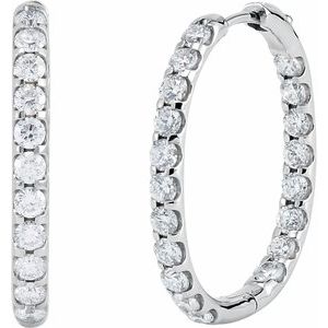 14K White Gold 3 CTW Natural Diamond Inside-Outside Hinged 28.3 mm Hoop Earrings