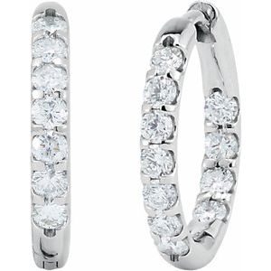 14K White Gold 1 1/8 CTW Natural Diamond Inside-Outside Hinged 18.5 mm Hoop Earrings