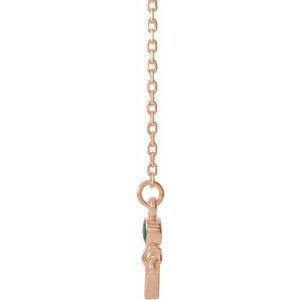 14K Rose Gold Natural Emerald Sideways Cross 16-18" Necklace