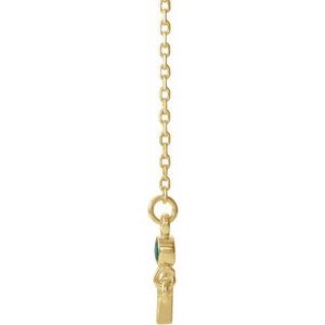 14K Yellow Gold Lab-Grown Emerald Sideways Cross 16-18" Necklace