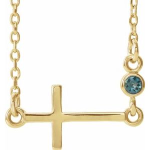 14K Yellow Gold Natural Alexandrite Sideways Cross 16-18" Necklace