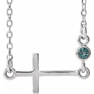 14K White Gold Natural Alexandrite Sideways Cross 16-18" Necklace