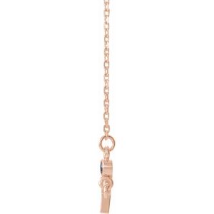 14K Rose Gold Natural Blue Sapphire Sideways Cross 16-18" Necklace