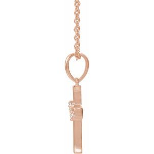 14K Rose Gold .06 CTW Natural Diamond Cluster Cross 16-18" Necklace