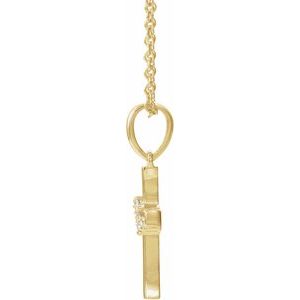 14K Yellow Gold .06 CTW Natural Diamond Cluster Cross 16-18" Necklace