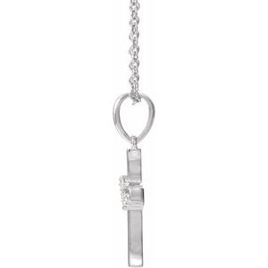 Sterling Silver .06 CTW Natural Diamond Cluster Cross 16-18" Necklace