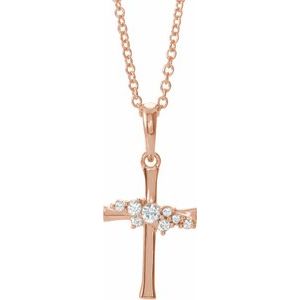 14K Rose Gold .06 CTW Natural Diamond Cluster Cross 16-18" Necklace