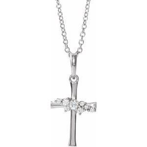 Platinum .06 CTW Natural Diamond Cluster Cross 16-18" Necklace