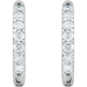 14K White Gold 1 1/8 CTW Natural Diamond Inside-Outside Hinged 18.5 mm Hoop Earrings