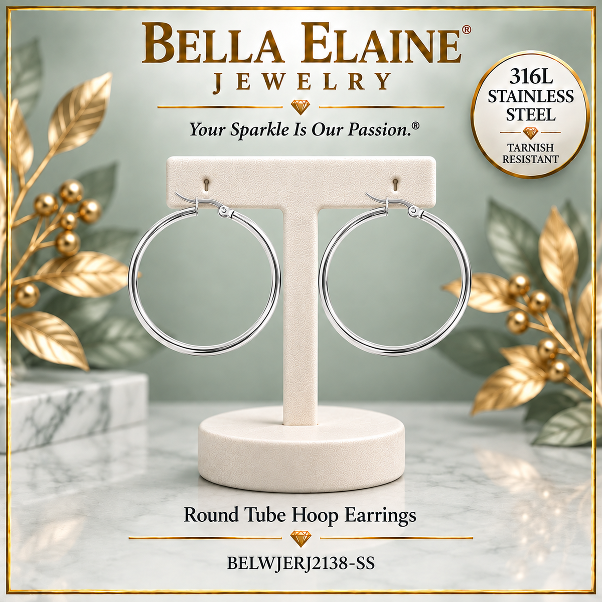 Round Tube Hoop Earrings - 316L Stainless Steel Earrings - Bella Elaine Jewelry