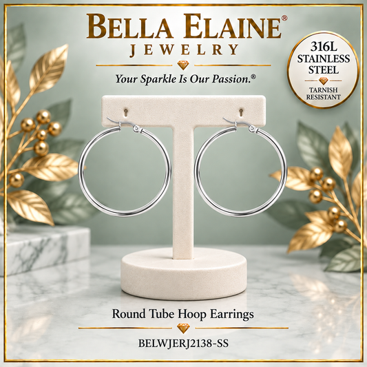 Round Tube Hoop Earrings - 316L Stainless Steel Earrings - Bella Elaine Jewelry