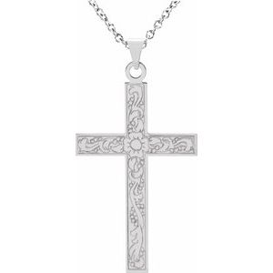 14K White Gold 29.4x14 mm Cross 18" Necklace