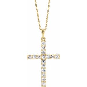 14K Yellow Gold 1/10 CTW Lab-Grown Diamond Cross 18" Necklace