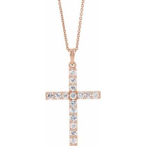 14K Rose Gold 3/4 CTW Natural Diamond Cross 18" Necklace