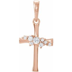14K Rose Gold .06 CTW Natural Diamond Cluster Cross Pendant