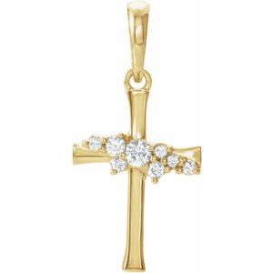 14K Yellow Gold .06 CTW Natural Diamond Cluster Cross Pendant