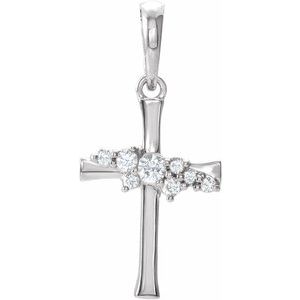 14K White Gold .06 CTW Natural Diamond Cluster Cross Pendant