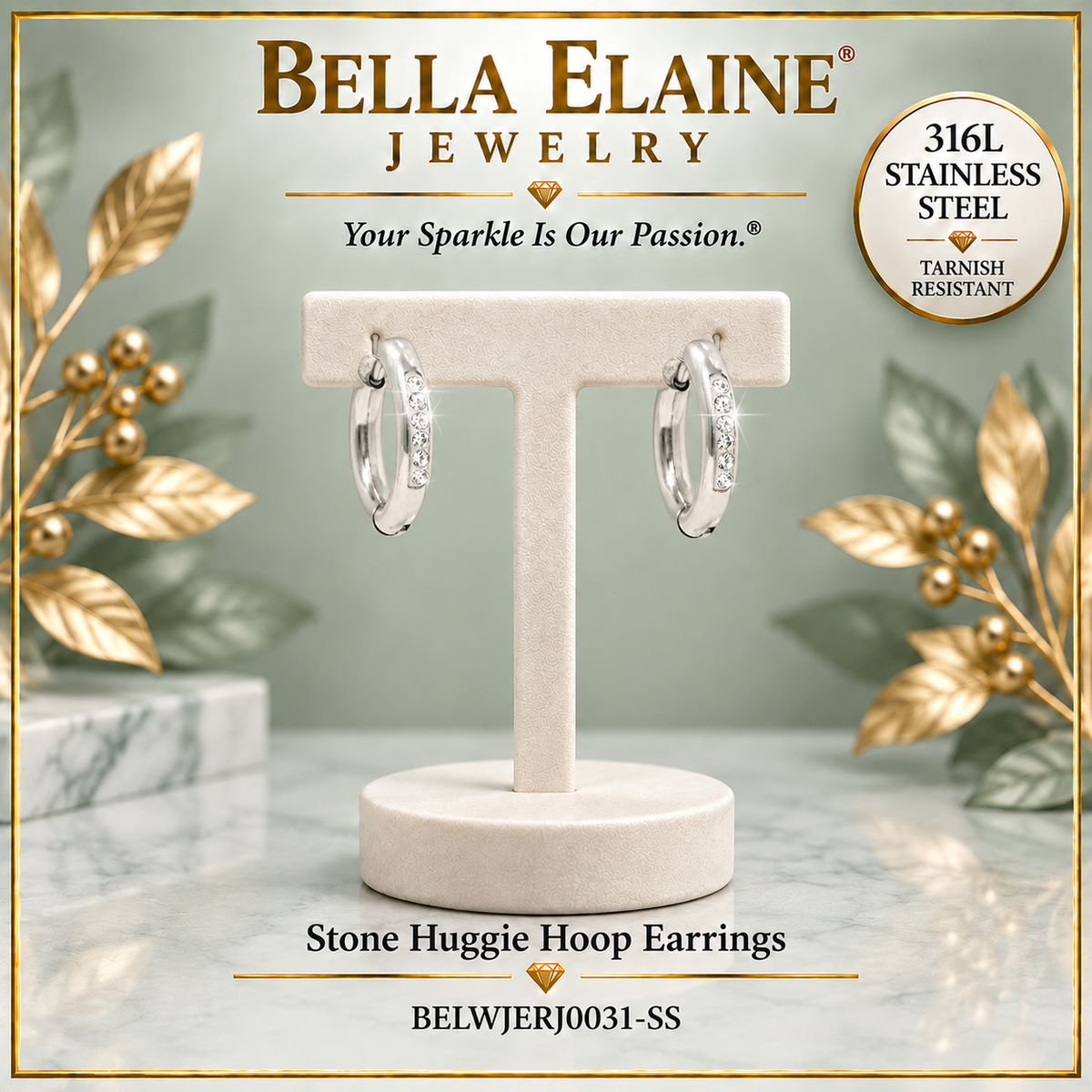Stone Huggie Hoop Earrings