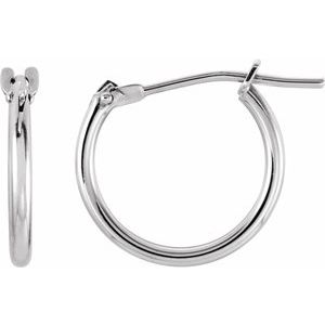 14K White Gold 12.5 mm Hinged Hoop Earrings