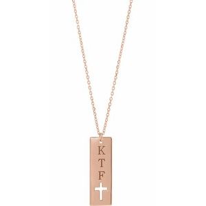 14K Rose Gold Engravable Pierced Cross Bar 16-18" Necklace