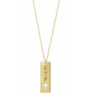 14K Yellow Gold Engravable Pierced Cross Bar 16-18" Necklace