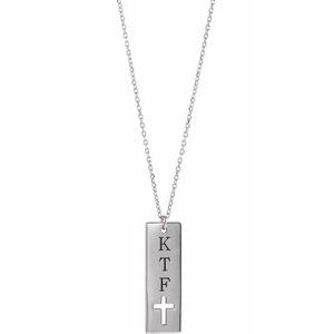 Sterling Silver Engravable Pierced Cross Engravable Bar 16-18" Necklace