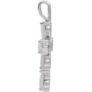 Platinum Natural White Opal Cabochon Cross Pendant