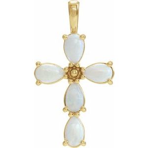 14K Yellow Gold Natural White Opal Cabochon Cross Pendant