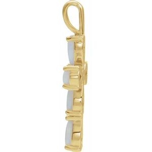 14K Yellow Gold Natural White Opal Cabochon Cross Pendant