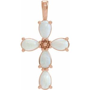14K Rose Gold Natural White Opal Cabochon Cross Pendant