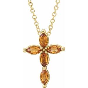 14K Yellow Gold Natural Citrine Cross 16-18" Necklace