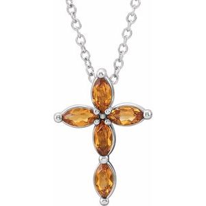 Platinum Natural Citrine Cross 16-18" Necklace