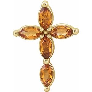 14K Yellow Gold Natural Citrine Cross Pendant
