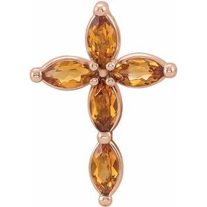 14K Rose Gold Natural Citrine Cross Pendant