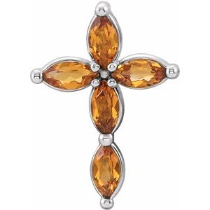 14K White Gold Natural Citrine Cross Pendant