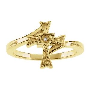 14K White Gold .004 CT Natural Diamond Star of David Cross Ring