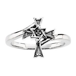14K White Gold .004 CT Natural Diamond Star of David Cross Ring