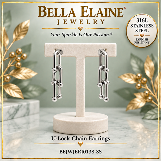 U-Lock Chain Earrings - 316L Stainless Steel Earrings - Bella Elaine Jewelry