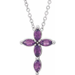 Platinum Lab-Grown Alexandrite Cross 16-18" Necklace