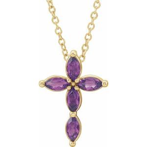 14K Yellow Gold Lab-Grown Alexandrite Cross 16-18" Necklace