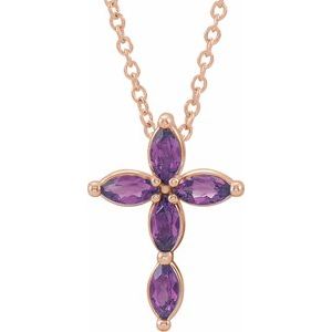 14K Rose Gold Lab-Grown Alexandrite Cross 16-18" Necklace