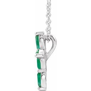 Platinum Natural Emerald Cross 16-18" Necklace