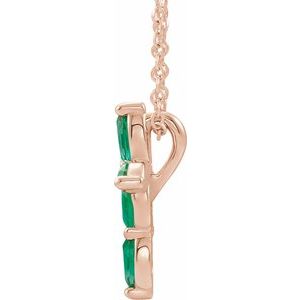 14K Rose Gold Lab-Grown Emerald Cross 16-18" Necklace