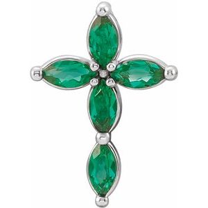 Platinum Natural Emerald Cross Pendant