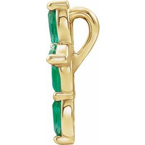 14K Yellow Gold Natural Emerald Cross Pendant
