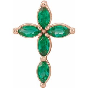 14K Rose Gold Lab-Grown Emerald Cross Pendant
