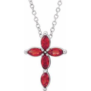 14K White Gold Natural Ruby Cross 16-18" Necklace